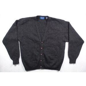 Pendleton Sweater Mens Size Large Gray Cardigan 100% Shetland Wool Knit Pockets